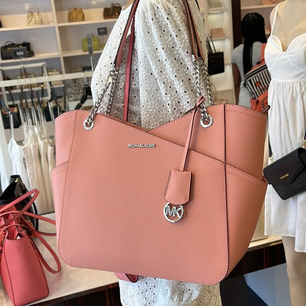 MICHAEL KORS Jet Set Large X Chain Saffiano Leather Shoulder Tote PRIMROSE NWT